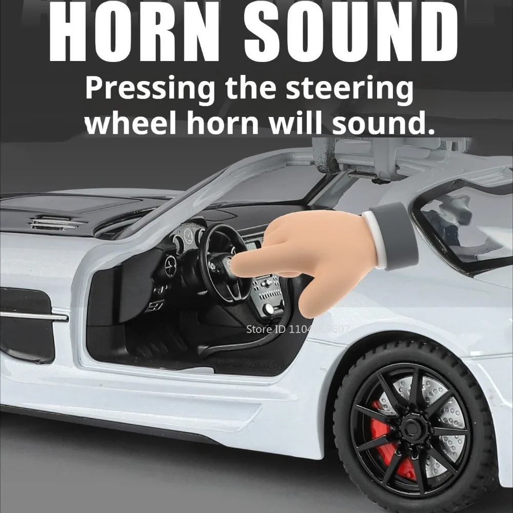 รถโมเดลของเล่น SLS SLR 722S ขนาด 1:24 รถสปอร์ตจิ๋ว ผลิตจากโลหะ ประตูเปิดได้ พร้อมระบบกันสะเทือน เสียงและไฟ ของขวัญคริสต์มาสสำหรับเด็ก