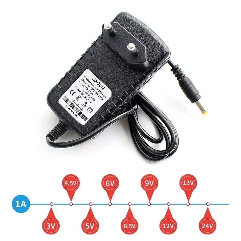 AC DC 3V 4.5V 5V 6V 8.5V 12V 13V Adapter Power Supply 220V To 12V 1A Lighting Transformer 24V 1A Universal Charger Converter