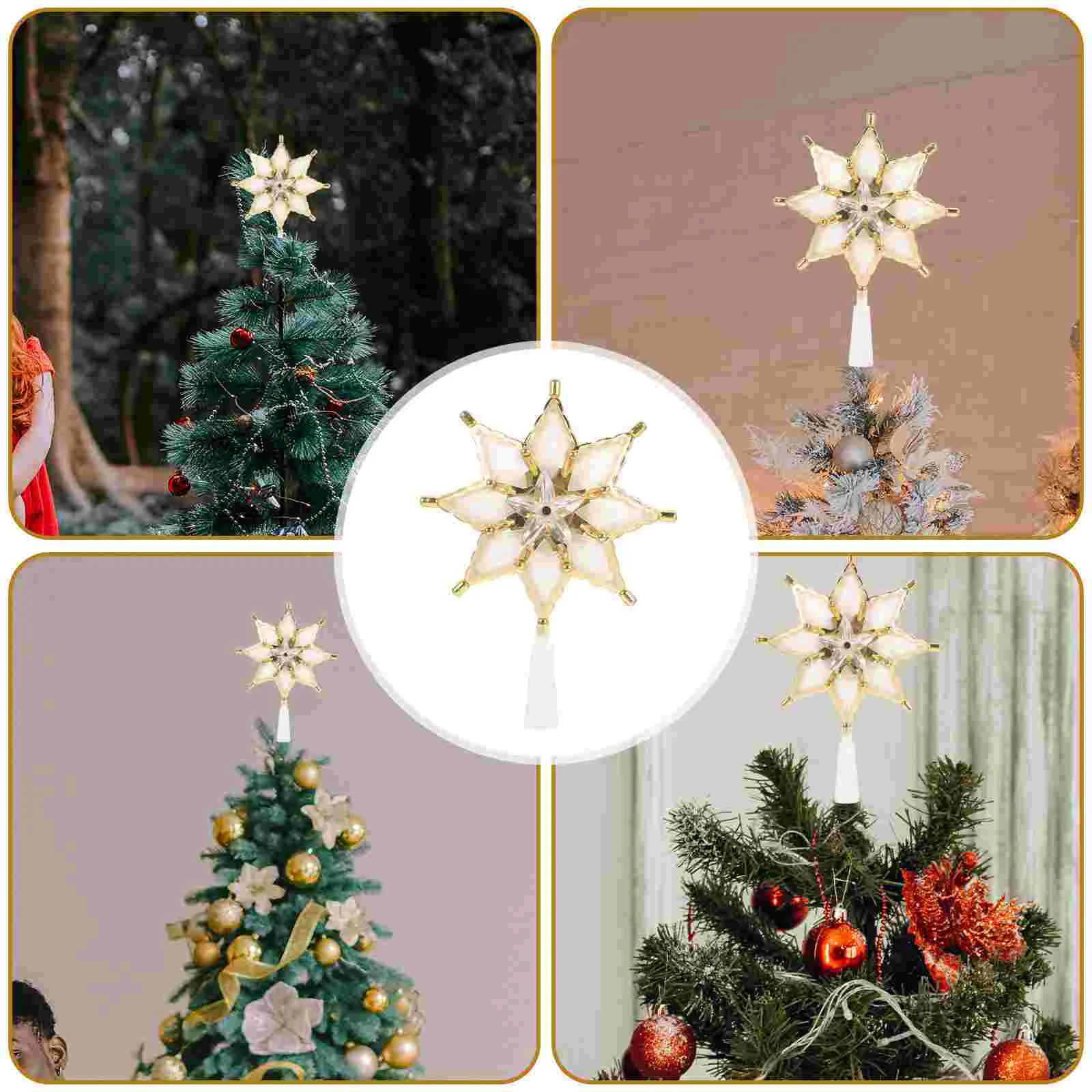 LED Christmas Decoration Lights Five-pointed Star Tree Top Topper Xmas Lamp Warm White Ornament Plastic