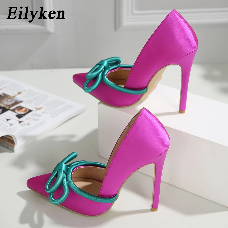 Eilyken 2024 New Shoes Pumps Women Fashion Silk Butterfly Knot Sexy Pointed Toe Stripper Heels Party Female Sandals