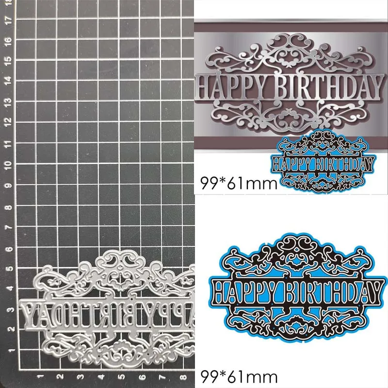 

Lacy Happy Birthday Metal Cutting Dies Stencil Scrapbook Album Stamp Paper Card Embossing Decor Craft Knife Mould