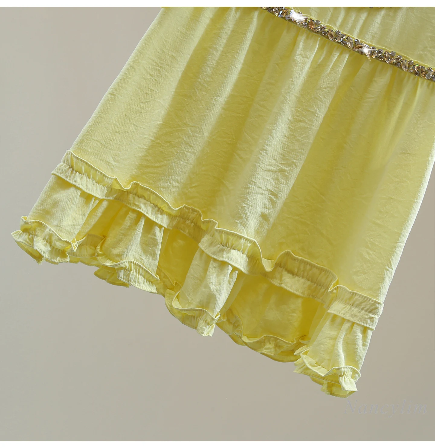 Fungus Lace Sleeveless Doll Shirt, Yellow Top Ladies, 2025 Summer Korean Version High Waist Short Diamond Pullover Blouse Women