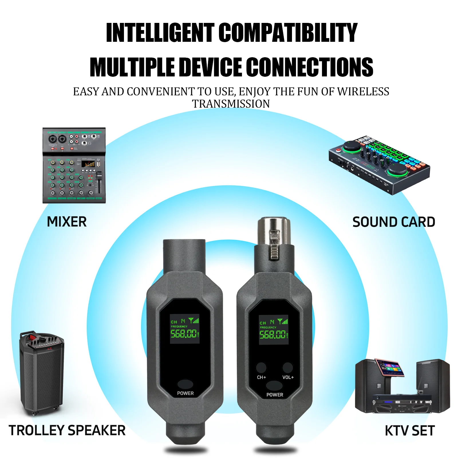 Wireless microphone transmitter receiver plugged into XLR microphone wireless system, suitable for 48V capacitive microphone