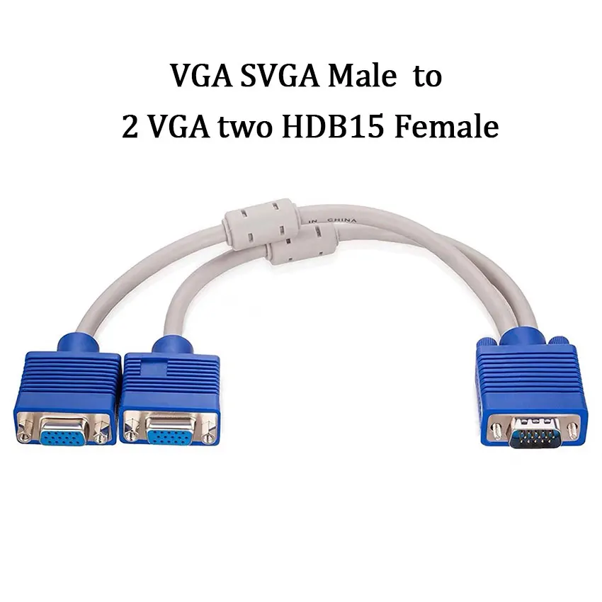 1/3/5PCS 1 Computer To Dual 2 Monitor Vga Splitter Cable Video Y Splitter 15 Pin Two Ports Vga Male To Female 0.3M Connector