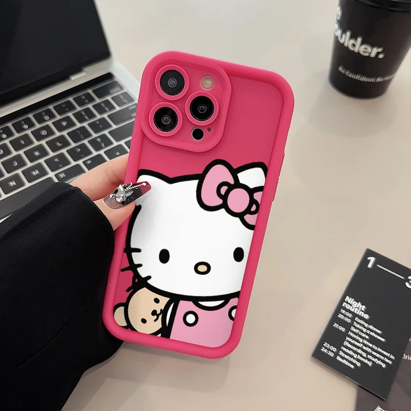 Sanrio Hello Kitty Cartoon Fall Shockproof Case For iPhone 16 15 14 13 12 11 Pro X Xs Max Soft TPU Shell Cover WK437