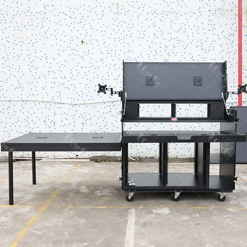 Portable Workstation Video Editing Equipment Broadcast Monitor Tool Flight Case with 2pcs Laptop Arms