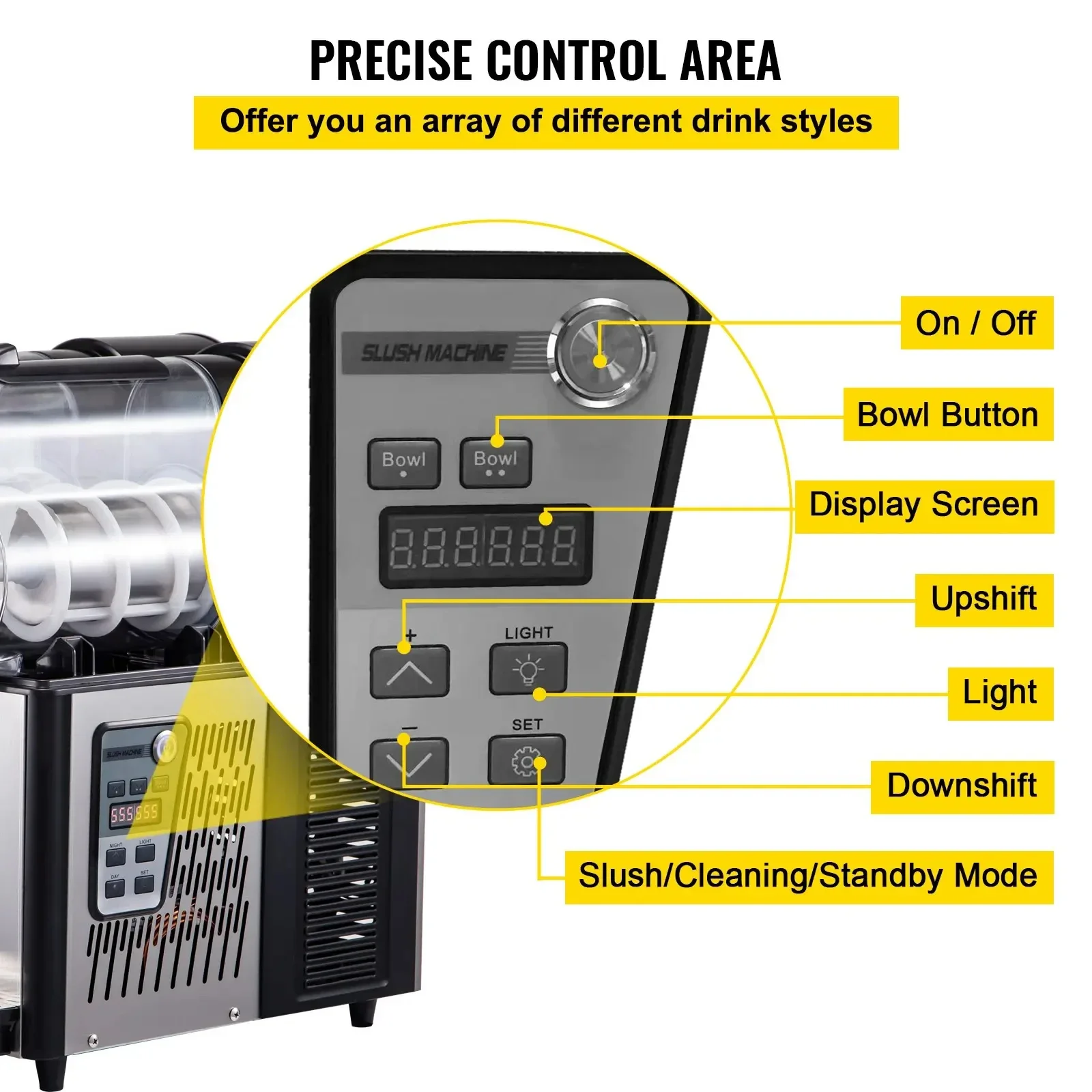 VEVOR Commercial Slushy Machine 3LX2 Tank Slush Drink Maker 340W Frozen Drink Machine with Temperature Preservation