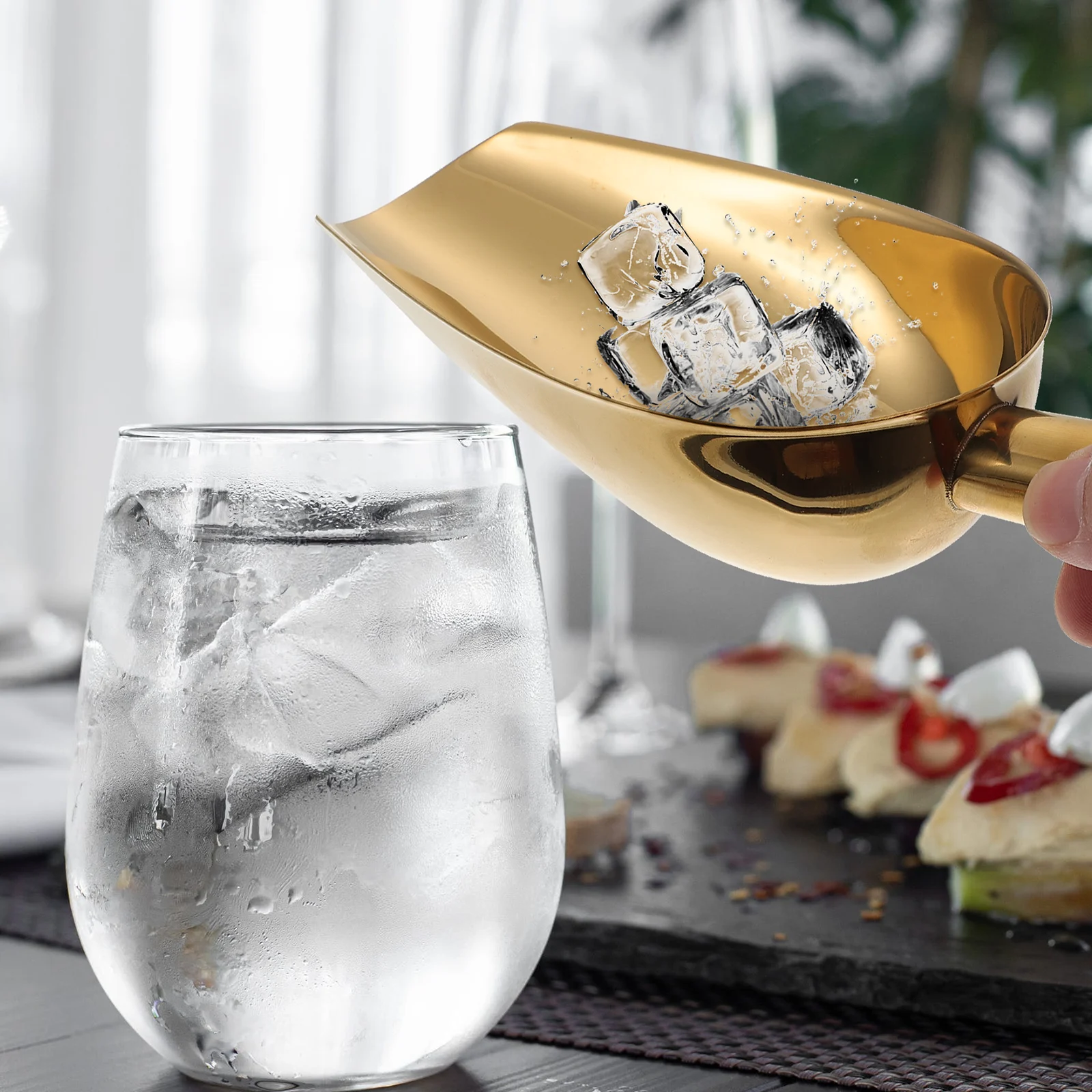 

Golden Stainless Steel Ice Scoop Tongs for Large Cubes Balls Popcorn Food Clip Set Kitchen Bar Tools Ice Cream Molds Flour Scoop