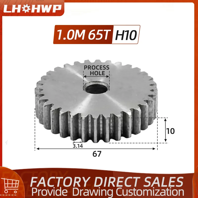 1 Mod Spur Gear 65 Teeth 1M 65T Machining Hole 12mm Flat Tooth 45# Steel Spur Gears Thickness 10mm