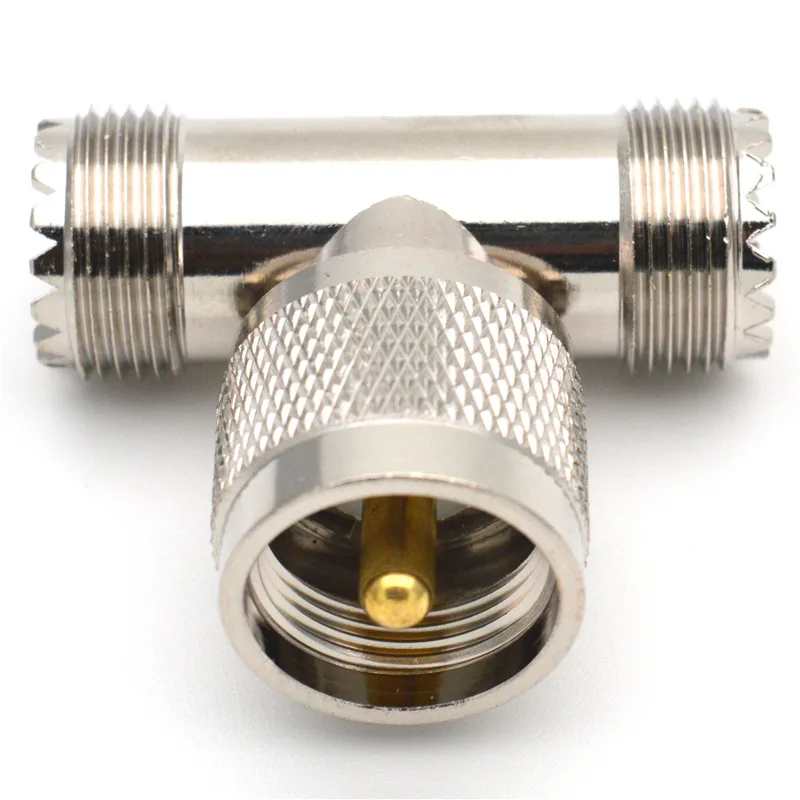 1 Stück Kupfer-Messing UHF-Stecker auf 2 Dual-UHF-Buchsen-Adapter PL259 auf SO239 Splitter 3-Wege-T-Typ RF-Stecker für Amateurfunkgeräte – Detail 5