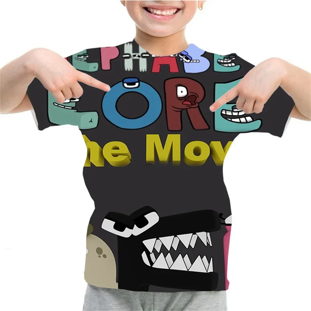 الصيف الاطفال جميل طباعة تي شيرت قصيرة الأكمام Y2k الأبجدية لور رياض الأطفال الطلاب تي شيرت غير رسمي الأولاد الكرتون مضحك تي شيرت #4