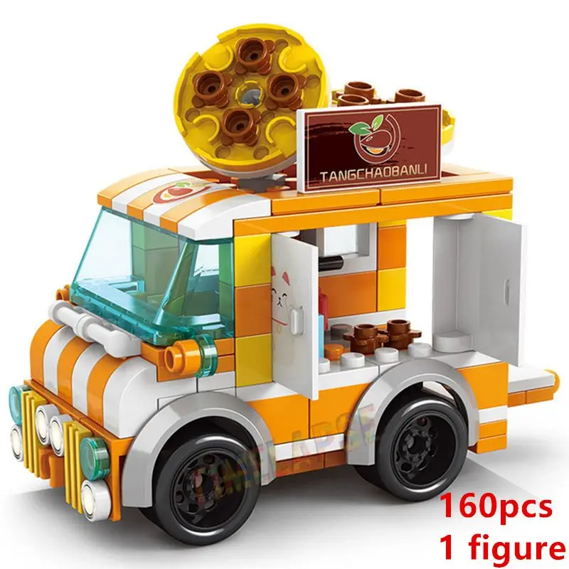 DIY Architectuur IJsjeswagen Winkel Straatzicht Voedsel Bouwstenen Kit Meisjes Stenen Klassieke Filmmodel Speelgoed