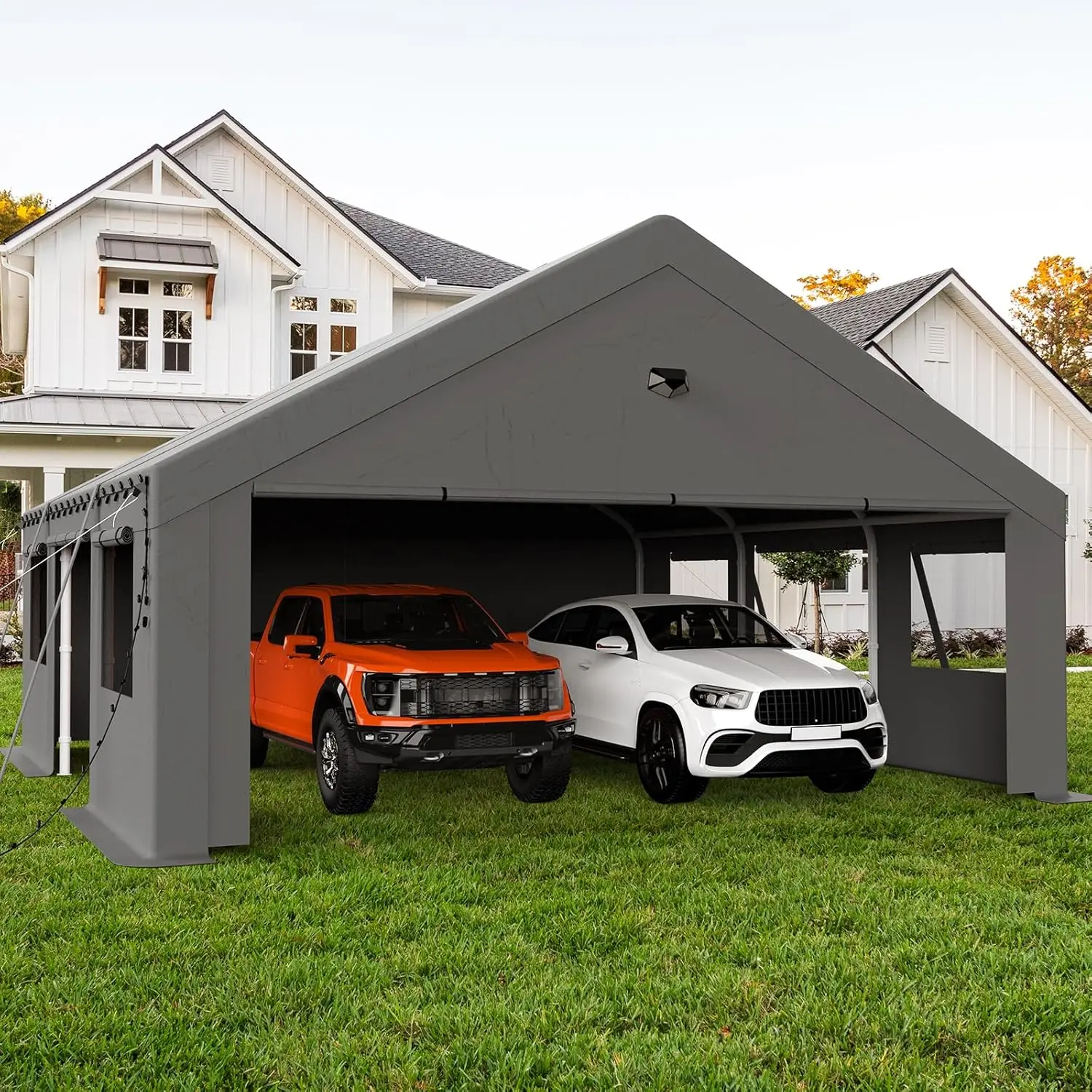20x20 Heavy Duty Carport Portable Garage w/ Roll-Up Windows & Doors Removable Sidewalls Side Doors, Customized