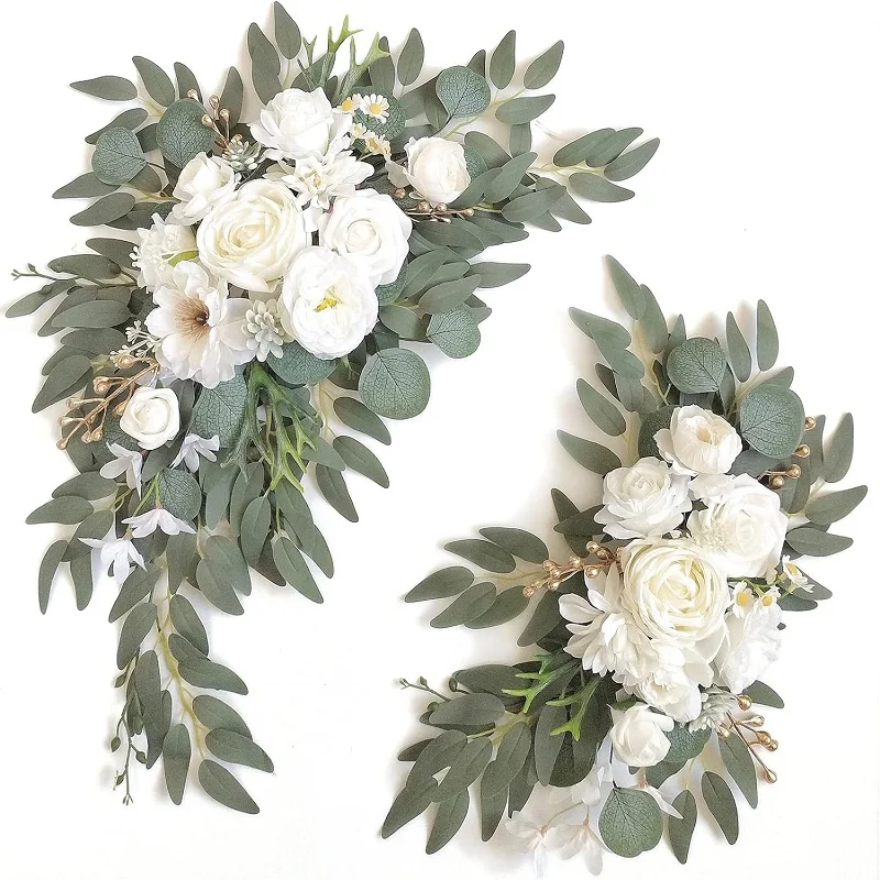 2Pcs Artificial Flowers for Wedding Welcome Signs, Floral Decoration, Wedding Reception Ceremony Signs, Wedding Arch Arrangement