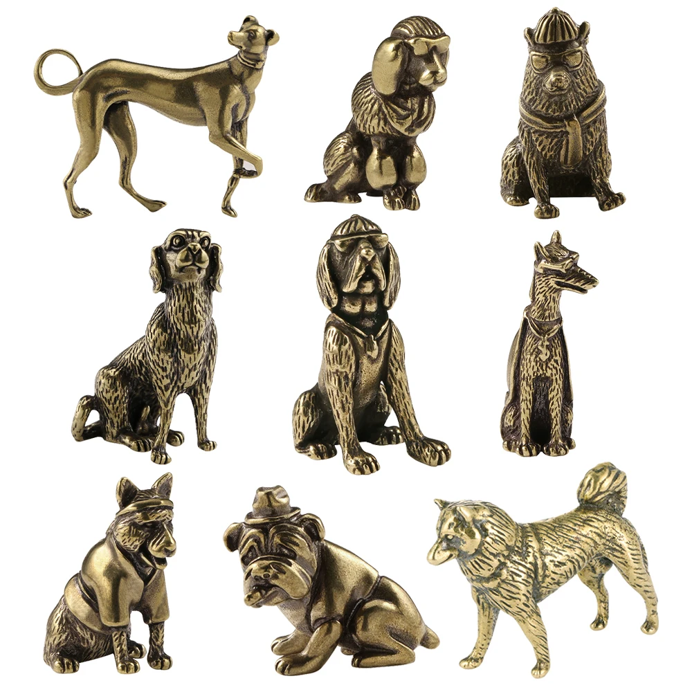 Cute Pet Dog Brass Figurines Labrador Poodle Shiba Inu Doberman Akita Dog Shar Pei Animal Desk Decoration Home Decor Gift