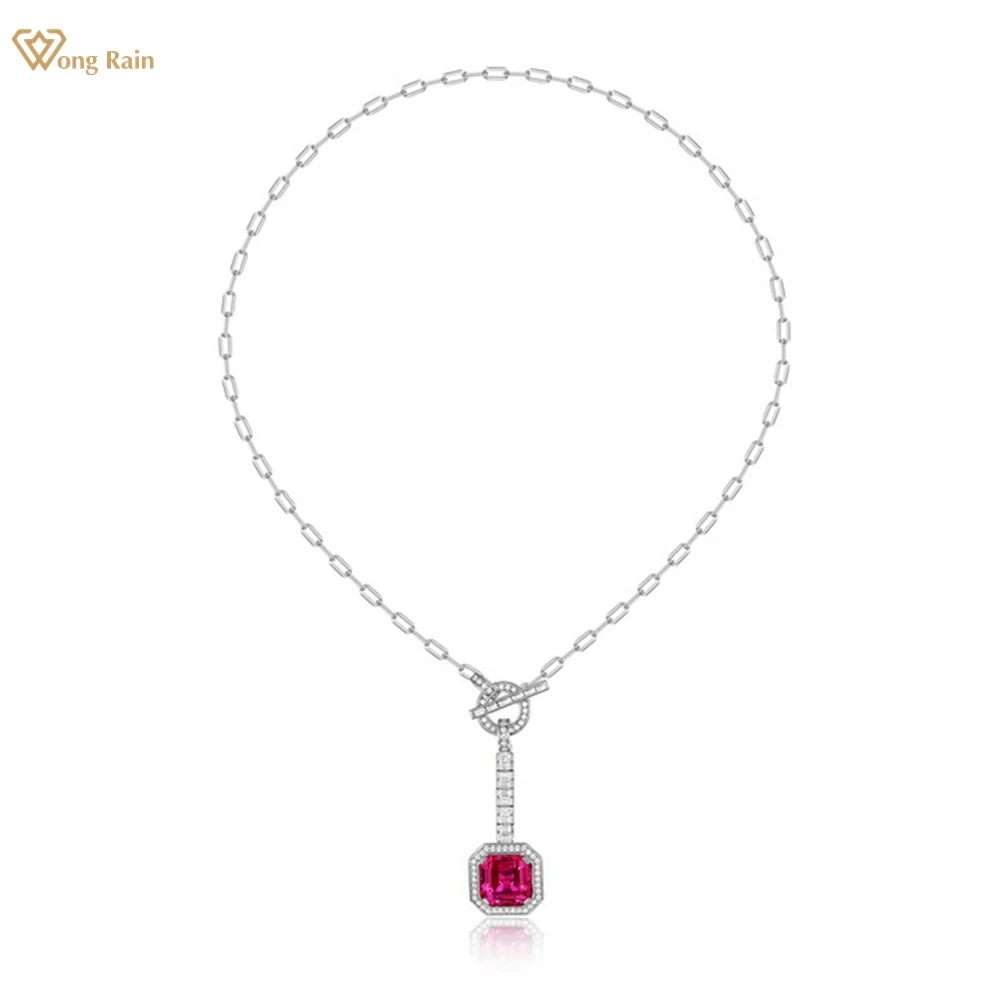 

Wong Rain, винтажное серебро 925 пробы, огранка Asscher, рубин, изумруд, гранат, драгоценный камень, подарки на годовщину, кулон, ожерелье, ювелирные изделия