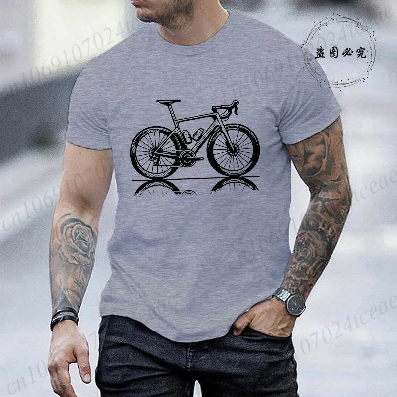 Road Bike Symbol Graphic Bicycle Men's T-Shirts, Vintage Cycling Print Tees, Casual Tops for Cyclists, Mountain Bike Lover Gift