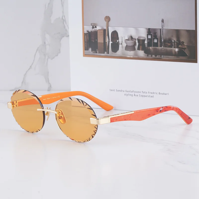 

Солнцезащитные очки ARTIST INS Fashion Oval Boundless для мужчин, новинка 2025 года, роскошные безободковые очки из ацетата с алмазной огранкой