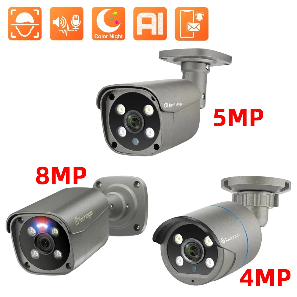 Techage 4K 8MP 5MP 4MP POE Sicherheit IP Kamera H.265 Metall Zwei-wege Audio Video Überwachung AI IP Kamera für NVR System Outdoor