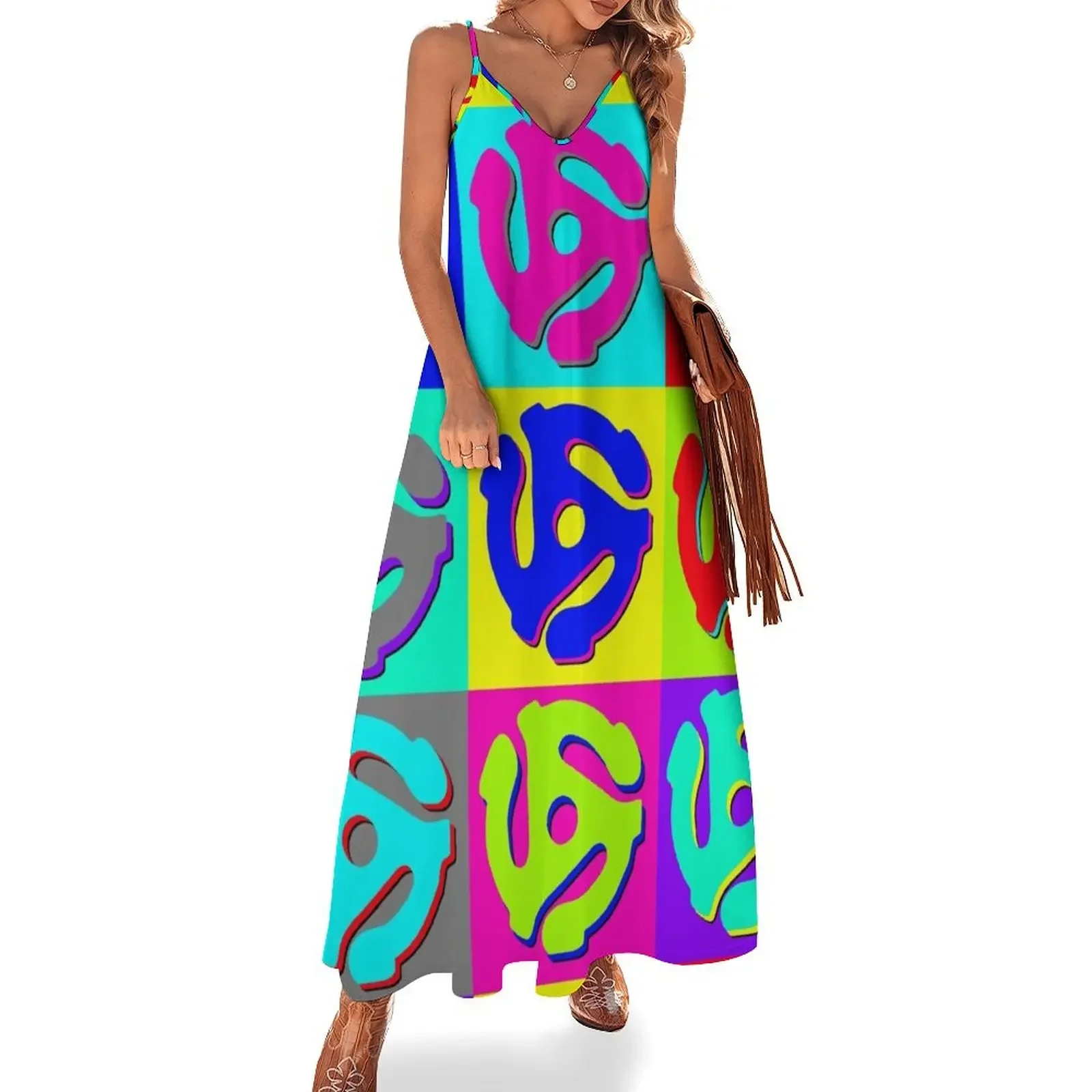 

Pop Art Retro Music 45 RPM Adapters DJ art Sleeveless Dress festival outfit women Long dresses