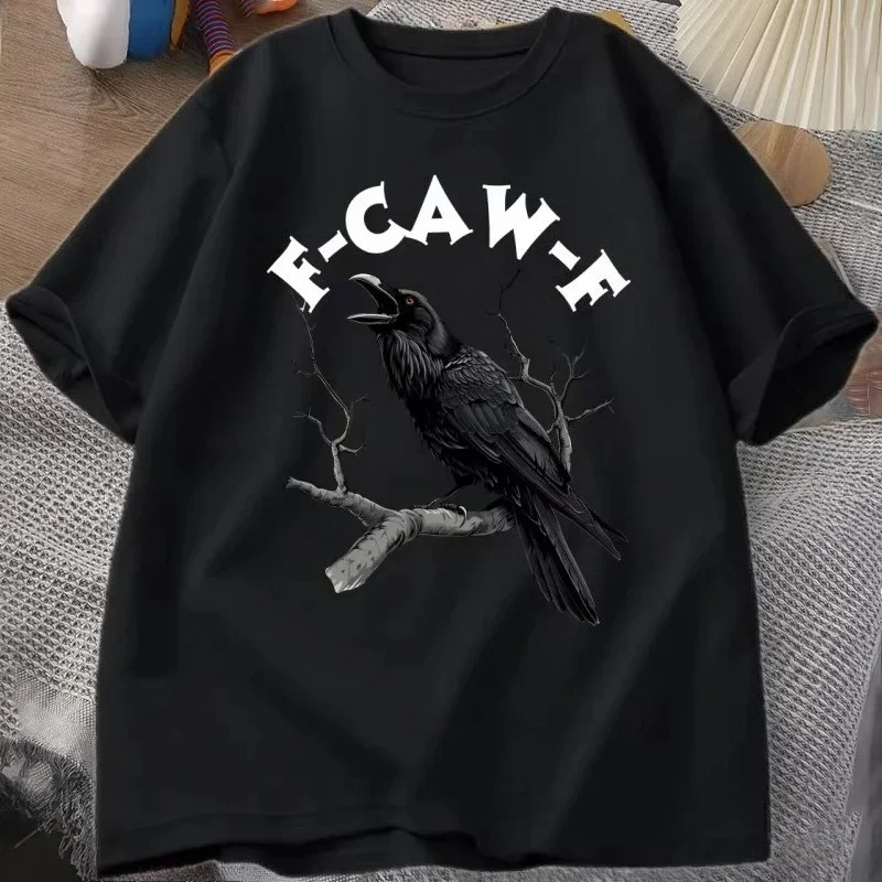 F Caw Funny Crow T-shirt Men Women Humor Unhinged Animal T Shirt Vintage Graphic T Shirts Comfortable Male Clothes