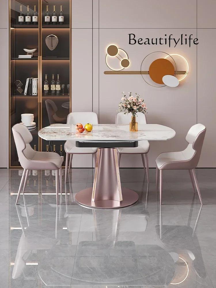 

BJ Small Apartment Rotating Retractable Multi-function Folding Variable Round Table Rock Slab Dining Table Light Luxury Househol