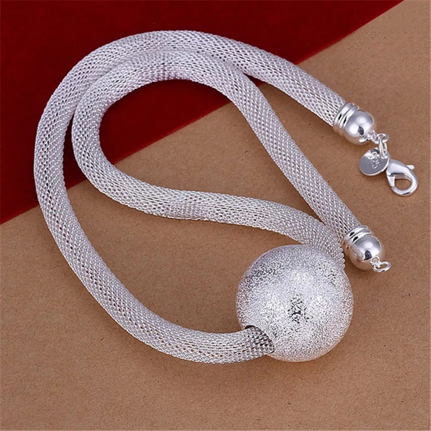 New Listing Hot Sell 925 Sterling Silver Frosted Ball Network Chain Charm Women Lady Necklace Fashion Trends Jewelry Gifts