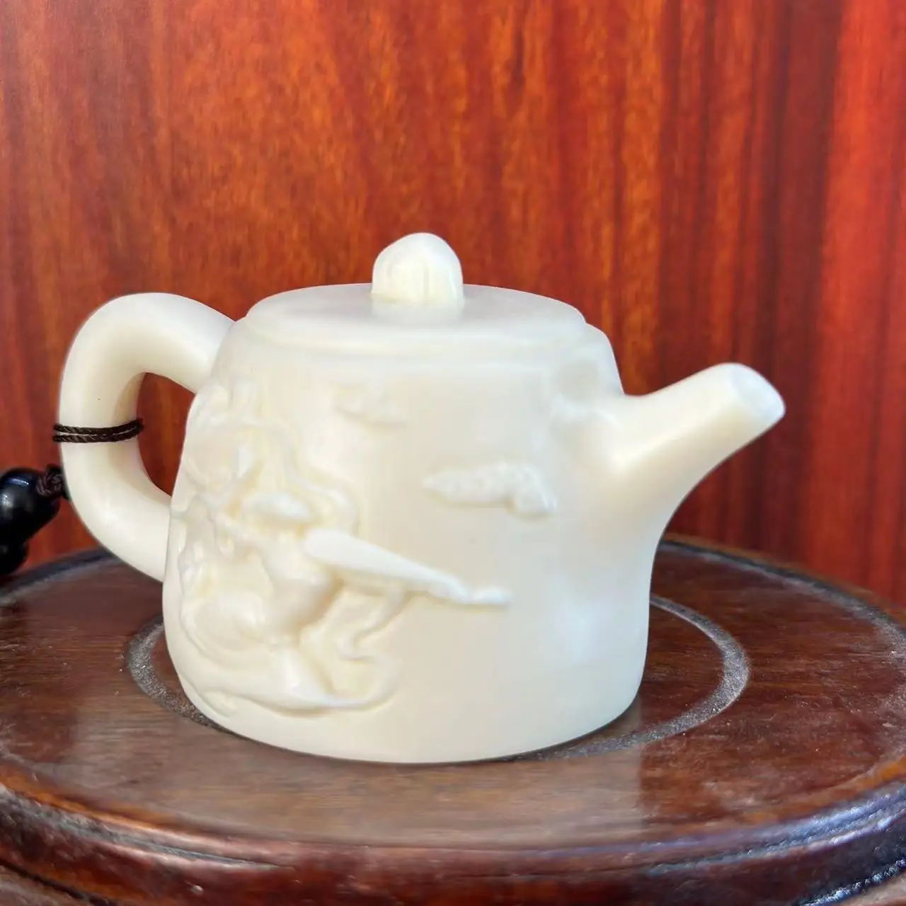 Ivory Nut Carved Flying Beauty Teapot Hand Piece Car Pendant Bodhi Fruit Craft Ornament Collectible Decor Gift