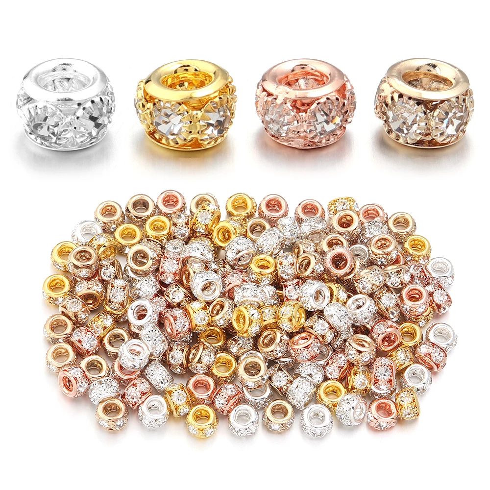 Aliexpress 10pcs/lot 8X5.5mm Metal Big Hole Beads Welding Rhinestone Loose Spacer Beads Gold Silver DIY Bracelet Jewelry Making Accessories - Aliexpress Deal
