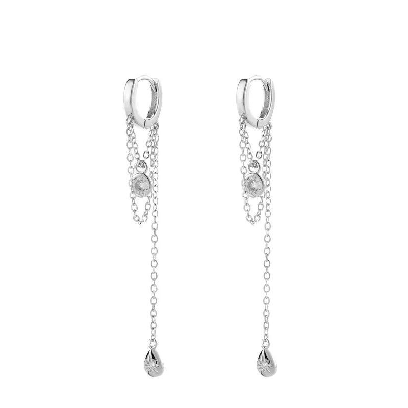 VOQ Silver Color Long Tassel Water Drop Shape Earrings for Women Handmade Jewelry
