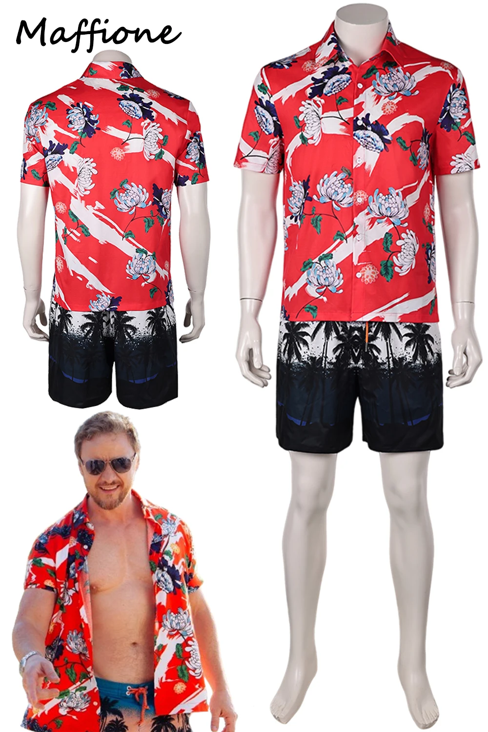 Paddy Cosplay Red Printed Summer Beach Costume 2024 Movie Speaker No Evil Roleplay Outfit Men Shirts Pants Halloween Party Suit