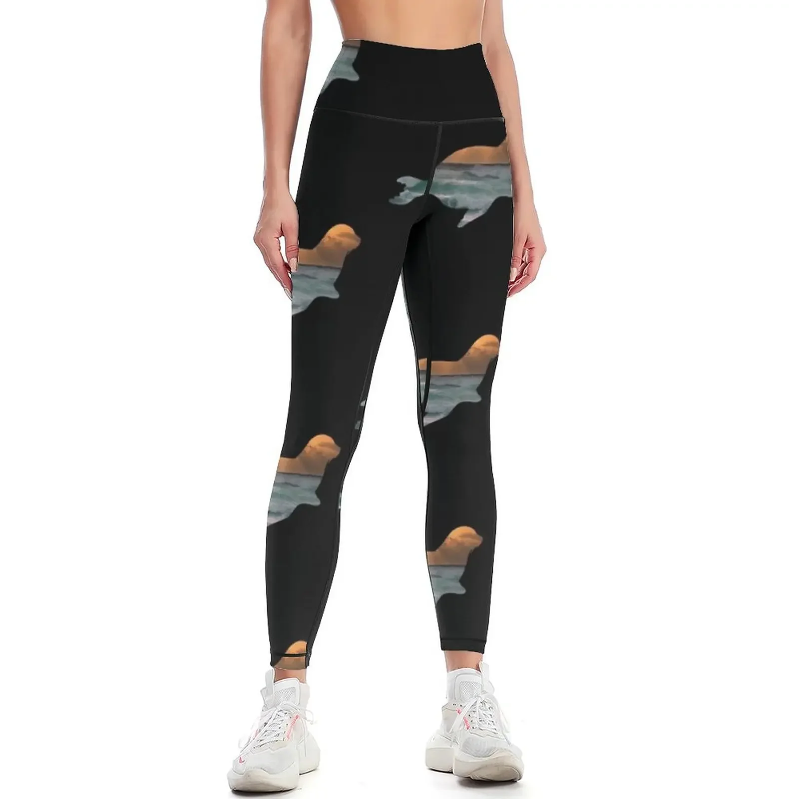 

.Seal Sea Lion & Sunset Ocean Waves Silhouette Leggings legging pants raises butt jogging pants sport legging Womens Leggings