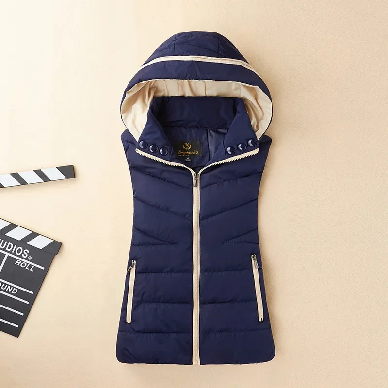 2025 Winter New Down Vest Women Casual Hooded Autumn Warm Sleeveless Waistcoat Jacket Female Cotton Padded vest parkas M-3XL