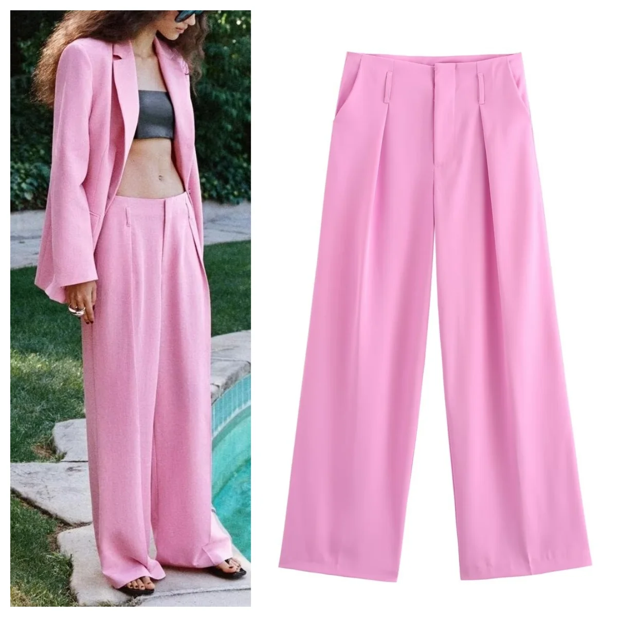 

Fashionable and versatile high waist straight casual pants for women in early autumn new style drape mopping wide leg pants