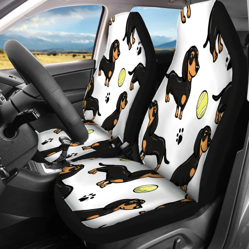 Set Of 2 Front Seat Covers For Featuring Adorable Dachshunds And Tennis Balls, Designed For Breathability. These Vehicle Cushion