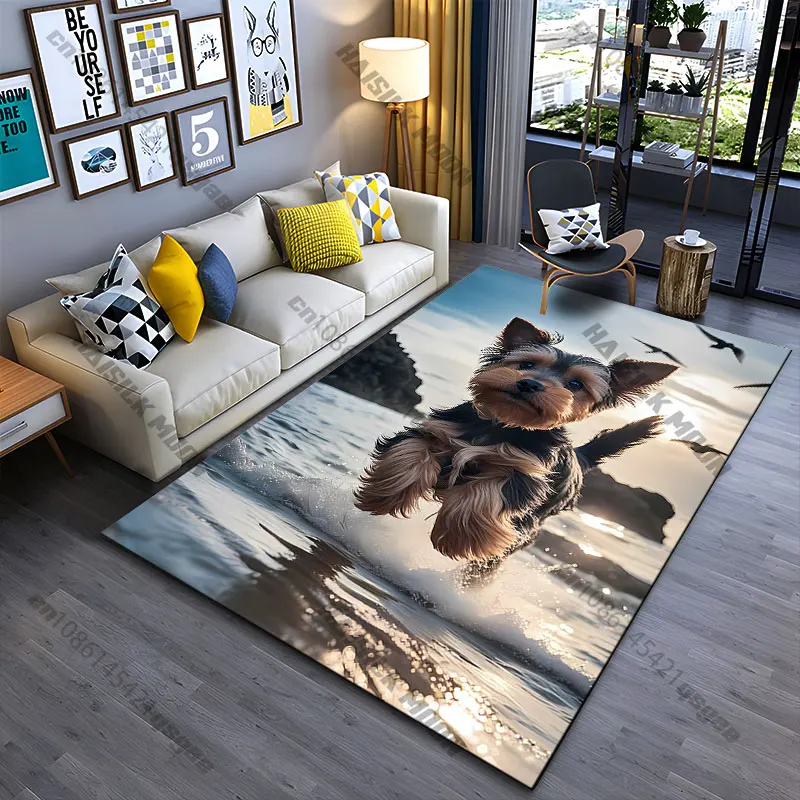 Joyful dog playing at beach carpet Yoga living room room decor children's crawling mat doormat area rug games mat