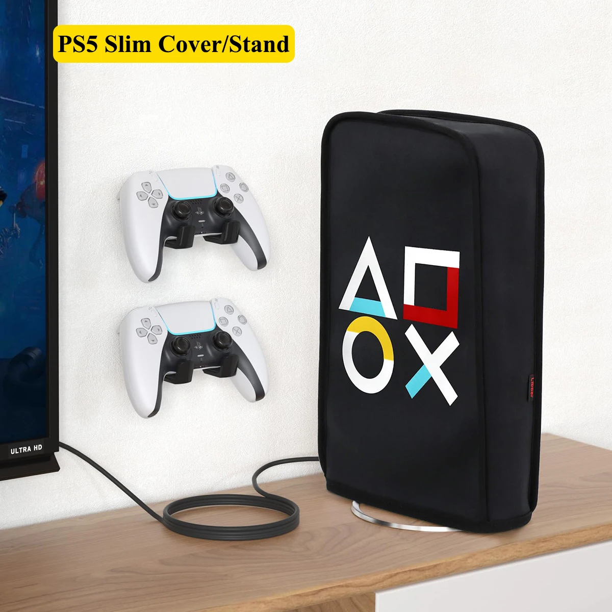 

PS5 Slim Dust Cover PS5 Controller Wall Stand Compatible with Digital Disc Edition Durable Material Protective Sleeve