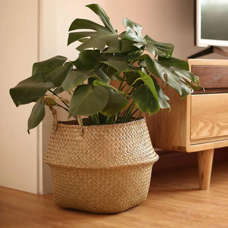 Cesto di vimini di alghe Rattan paglia tessitura vaso di fiori vaso di fiori cesto di fioriera appeso vaso di fiori stoccaggio di vestiti sporchi