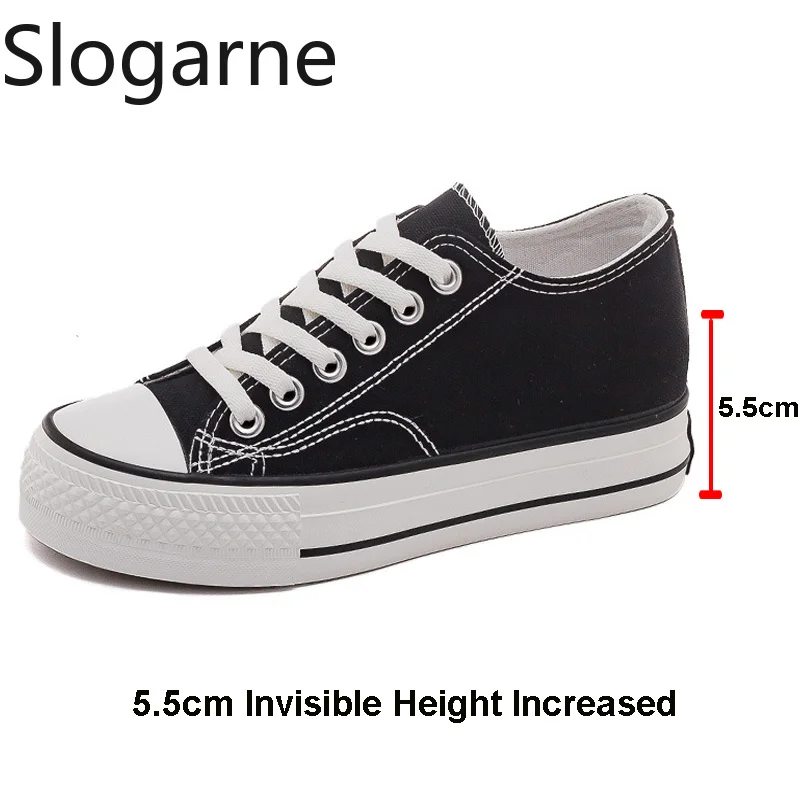Students Spring Autumn Sneakers 2026 New Women 5.5CM Thick Sole Invisible Height Increased Canvas Shoes Girl Casual Sports Shoes