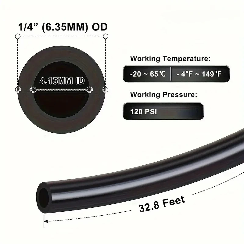 Air Hose Kit, 1/4 Inch OD x 32.8 Feet Polyurethane Tubing and Push-to-Connect Fittings14pcs Compression Tube and Accessories Set