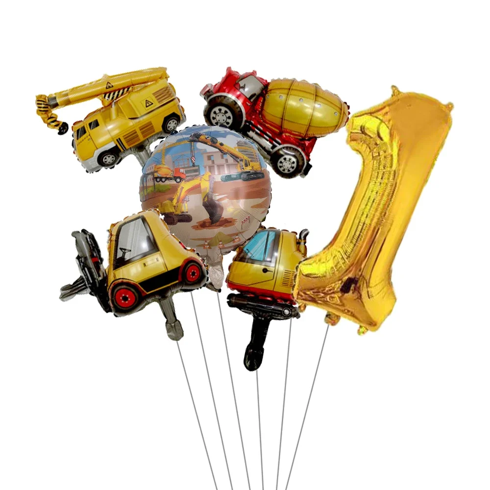 6-teiliger Mini-Karton-Fahrzeugballon mit 32-Zoll-Gold-Zahlen-Ballon-Set für Jungen, Bauauto-Thema, Geburtstagsparty-Dekorationen – Detail 6