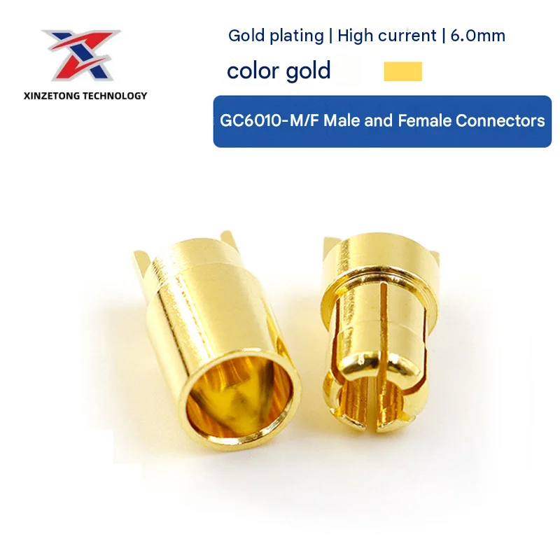 Amass GC6010-M/F Genuine 6.0mm Gold-Plated Pure Copper Banana Plug (Designed for RC Model Motors and ESCs)