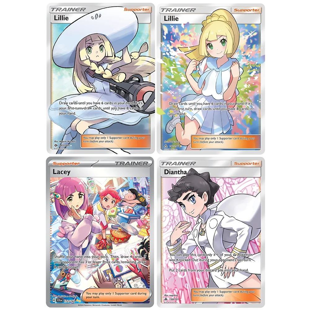 4PCS PKM Proxy Cards Lana Gardenia Diantha Zinnia Mars Lillie Cynthia Trainer Cards Foil PTCG Proxy Cards Game Collection