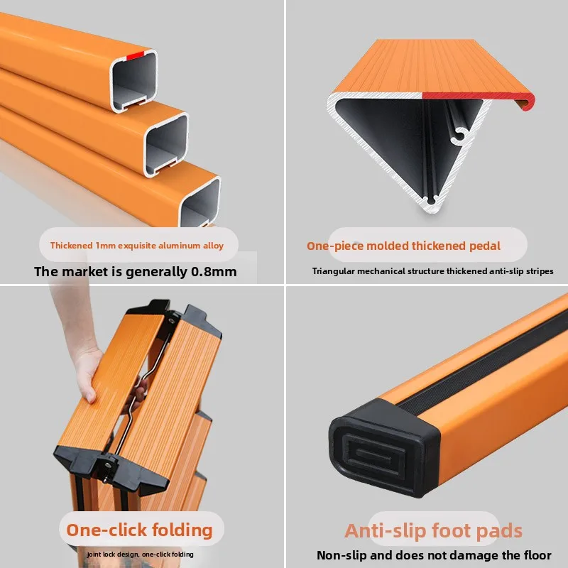 LMM aluminum alloy indoor household ladder multi-function portable folding three-step herringbone ladder