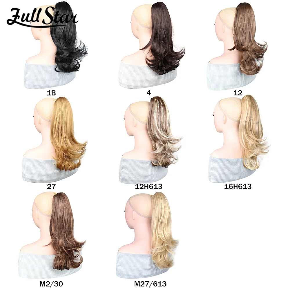 Extensão de rabo de cavalo 16 ", extensão de cabelo encaracolado com garra de rabo de cavalo, aparência natural, peruca sintética para mulheres, marrom escuro