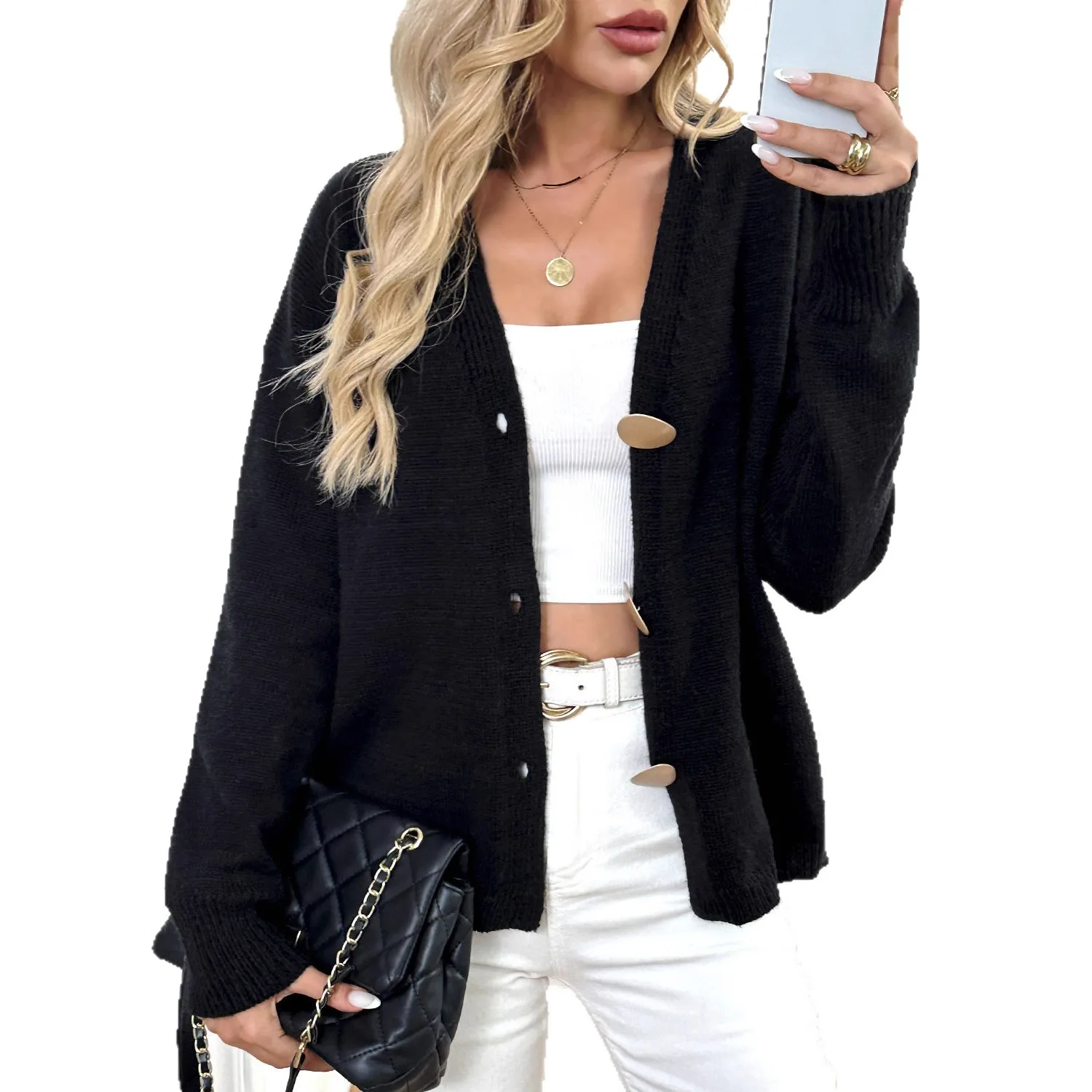 Women V Neck Cardigan Sweater Outwear Long Sleeve Open Front Knit Jacket Coats Spring Autumn Oversized Soft Cardigans