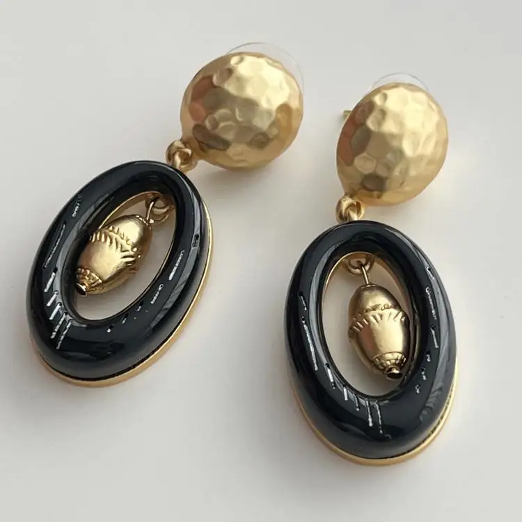 European and American hollowed out oval ring pit pattern dot earrings