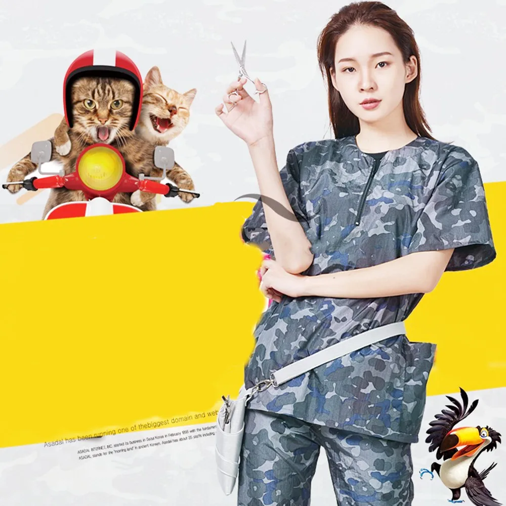 Cat Dog Bath Watertight Uniform Pet Groomer Waterproof Work Clothes Pet Shop Shearing Non-stick Hair Overalls Camouflage