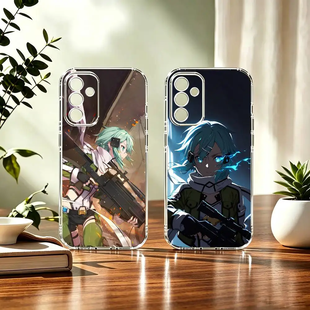 Sinon snipor girl Sword Art Online Stand Phone Case Transparent TPU For Samsung A71, A70, A52, A51, A40, A30, A20