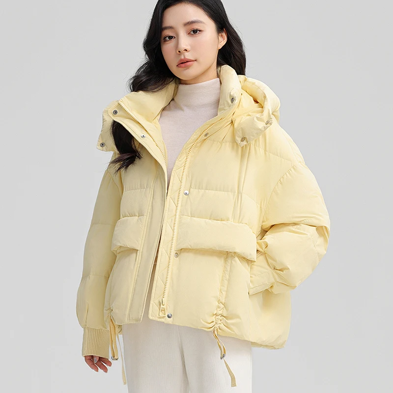 Veste courte en duvet de canard blanc pour femme, pardessus chaud, capuche, document solide, haute qualité, mode, hiver, 2025